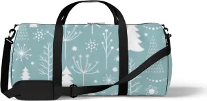 Sports Gym Bag for Women and Men Waterproof Christmas Pattern Blue White Duffel Bag Lightweight Carryon Traveling Boarding Gripsack