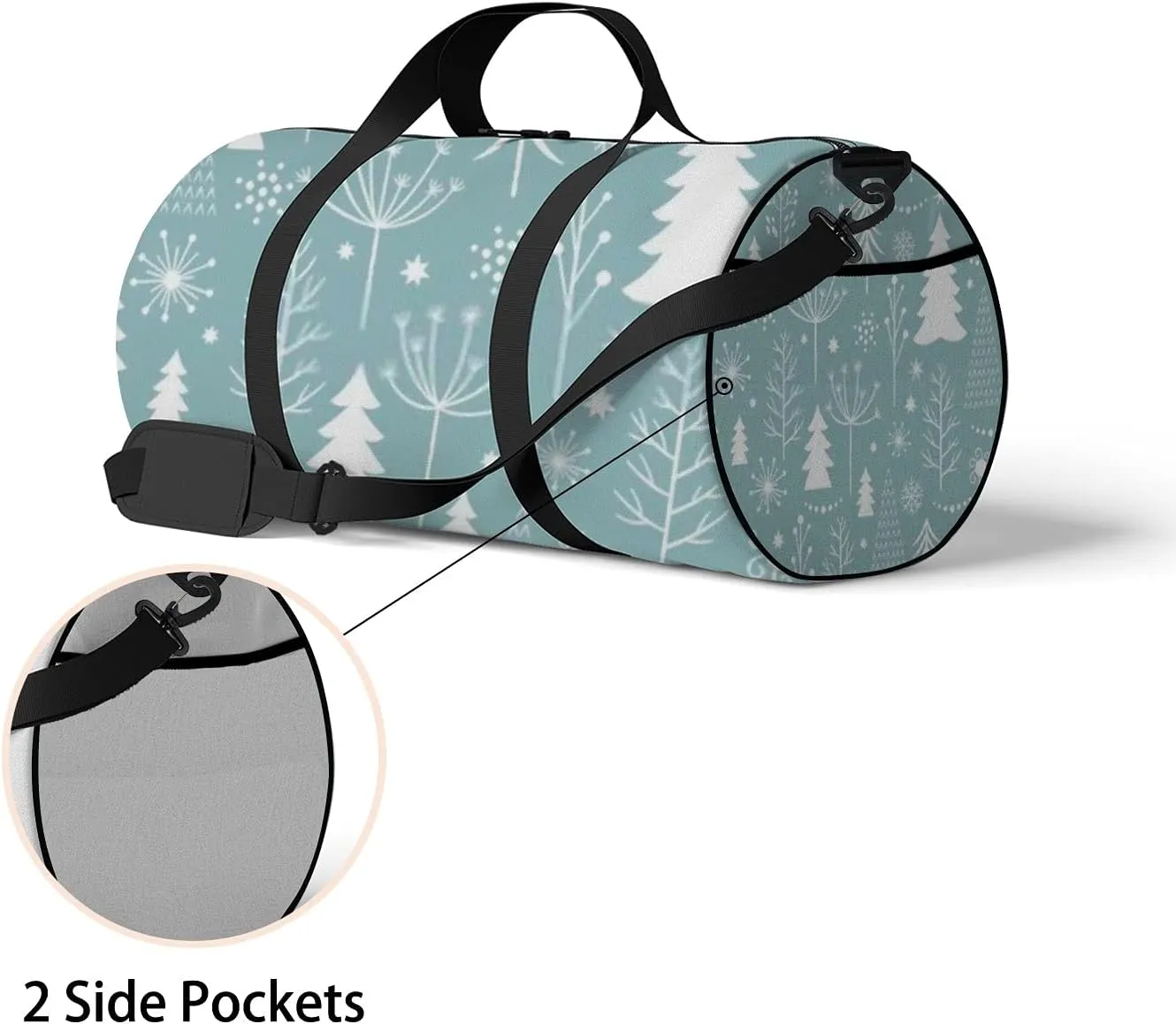 Sports Gym Bag for Women and Men Waterproof Christmas Pattern Blue White Duffel Bag Lightweight Carryon Traveling Boarding Gripsack