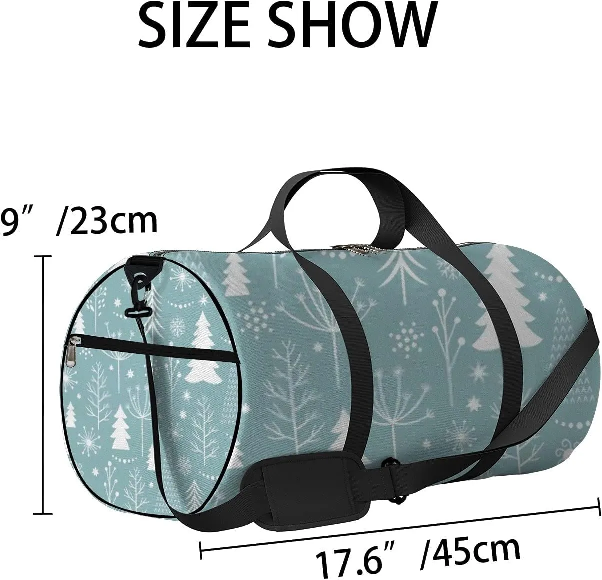 Sports Gym Bag for Women and Men Waterproof Christmas Pattern Blue White Duffel Bag Lightweight Carryon Traveling Boarding Gripsack
