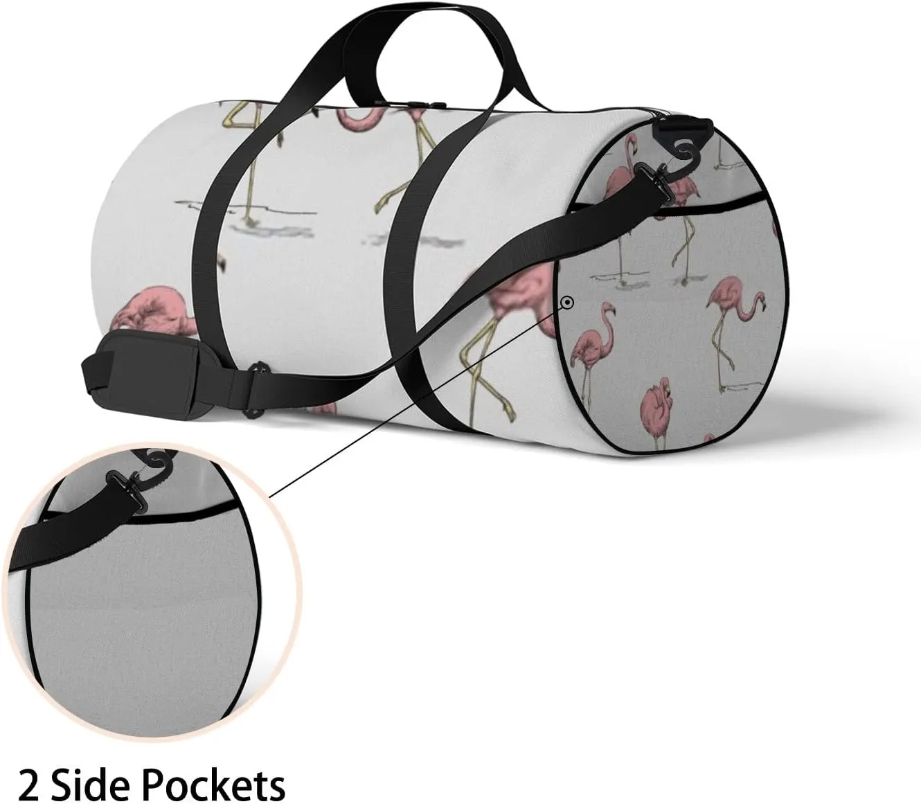 Sports Gym Bag for Women and Men Waterproof Tropical Pink Flamingo White Color Hand Drawn Sketch Duffel Bag Lightweight Carryon Traveling Boarding Gripsack