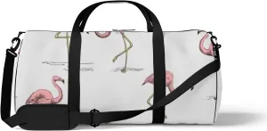 Sports Gym Bag for Women and Men Waterproof Tropical Pink Flamingo White Color Hand Drawn Sketch Duffel Bag Lightweight Carryon Traveling Boarding Gripsack