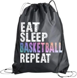 Sportybella - Basketball Drawstring Bag - Eat Sleep Basketball Repeat (Black) - Spacious & Light-Weight Cinch Sack - Convenient Bag for Players or Fan
