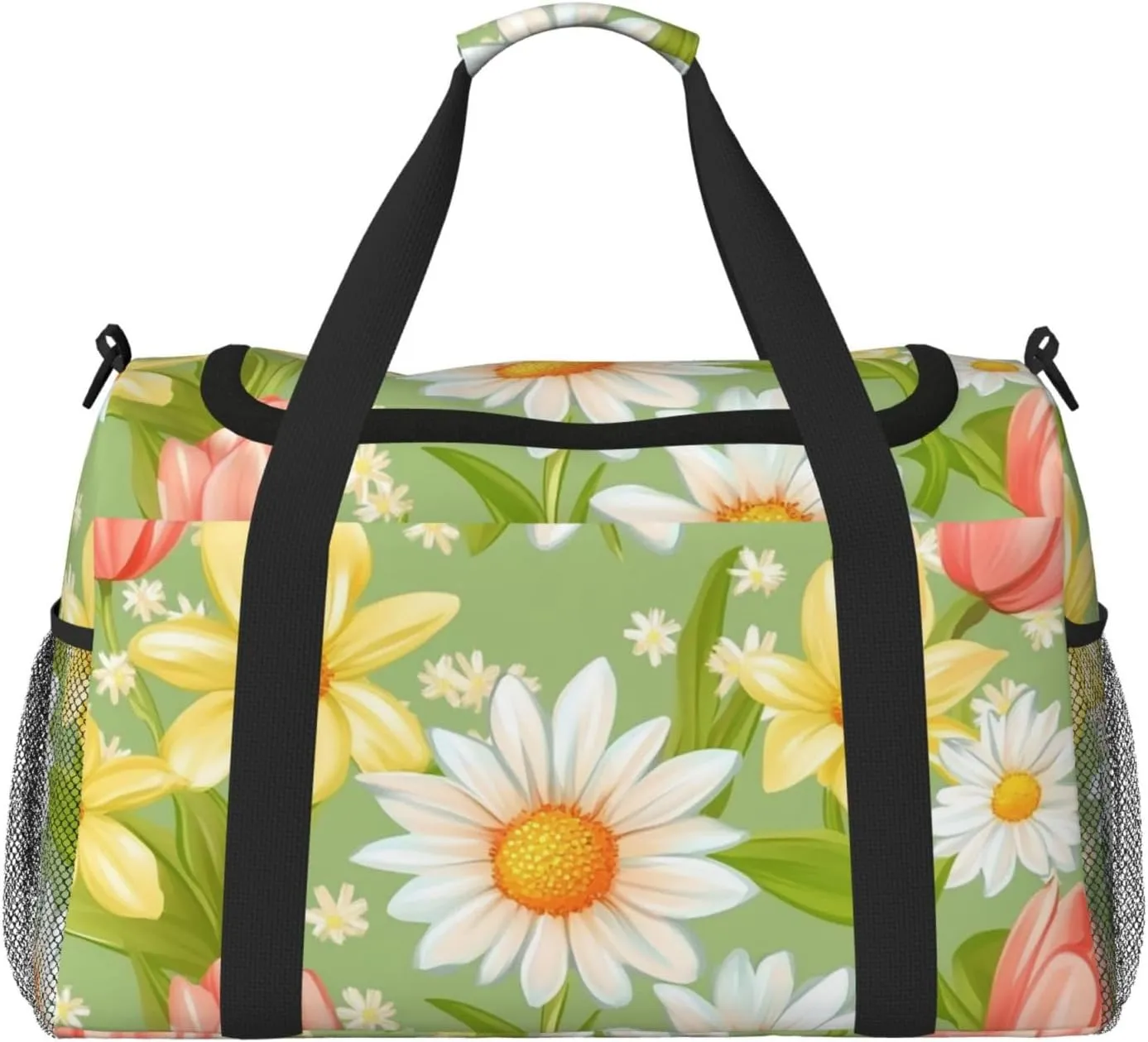 Spring Flowers Daisy Duffle Bag Foldable Travel Tote Bag Carry On Large Weekender Overnight Bags Waterproof Gym Bag For Women Men