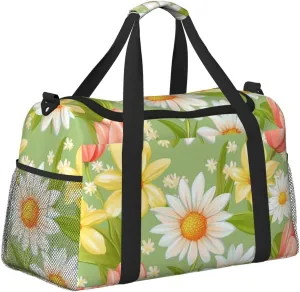 Spring Flowers Daisy Duffle Bag Foldable Travel Tote Bag Carry On Large Weekender Overnight Bags Waterproof Gym Bag For Women Men