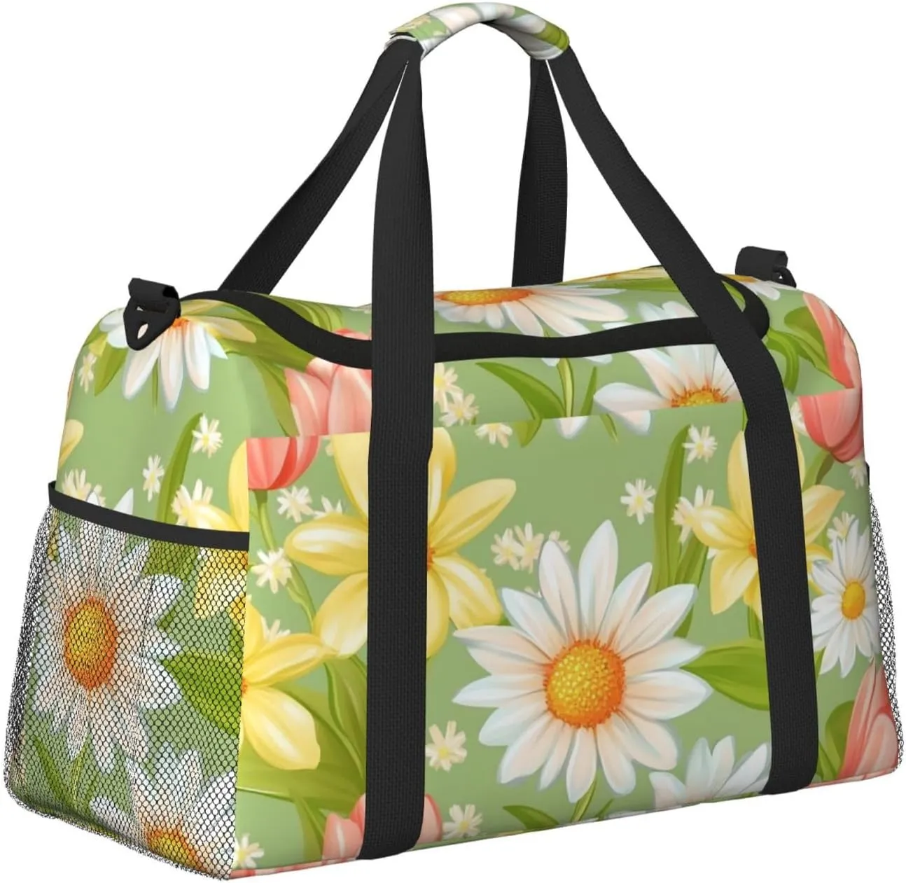 Spring Flowers Daisy Duffle Bag Foldable Travel Tote Bag Carry On Large Weekender Overnight Bags Waterproof Gym Bag For Women Men