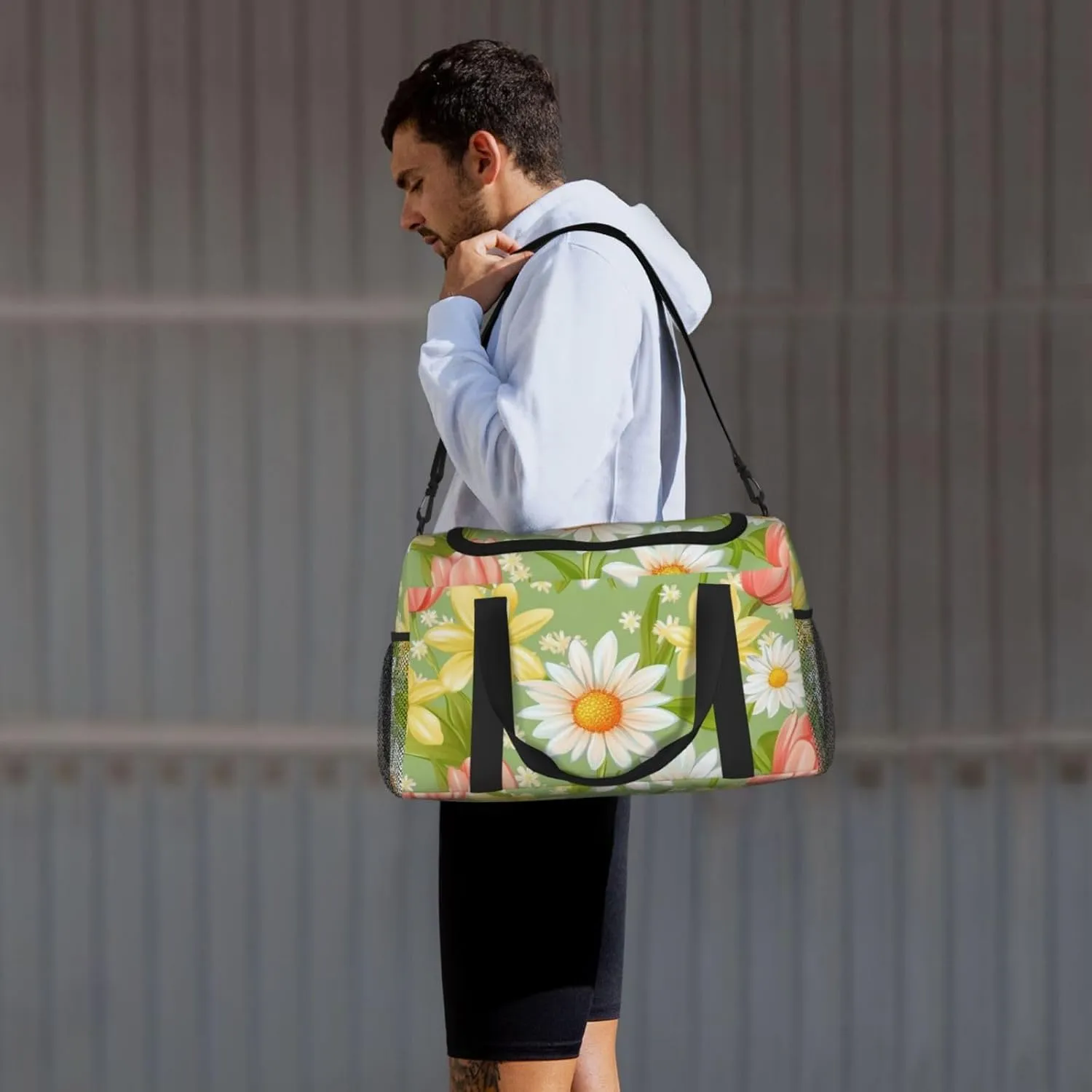 Spring Flowers Daisy Duffle Bag Foldable Travel Tote Bag Carry On Large Weekender Overnight Bags Waterproof Gym Bag For Women Men