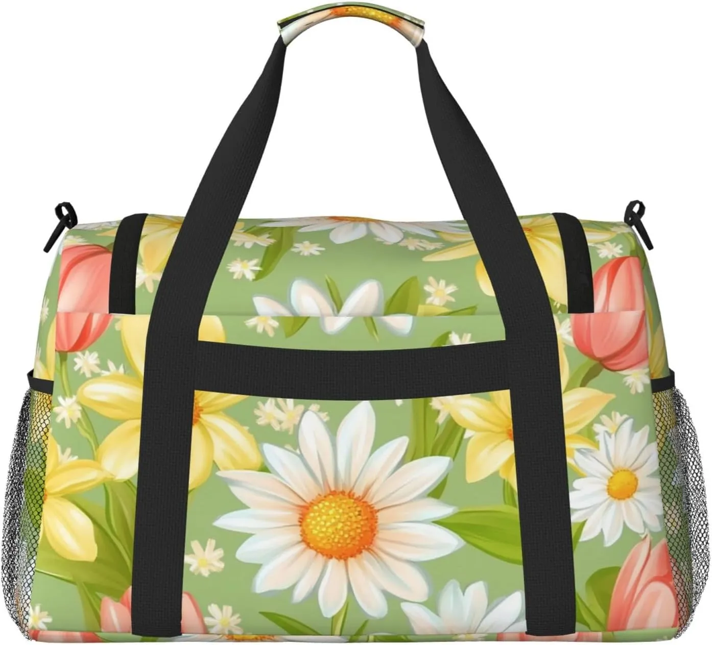 Spring Flowers Daisy Duffle Bag Foldable Travel Tote Bag Carry On Large Weekender Overnight Bags Waterproof Gym Bag For Women Men