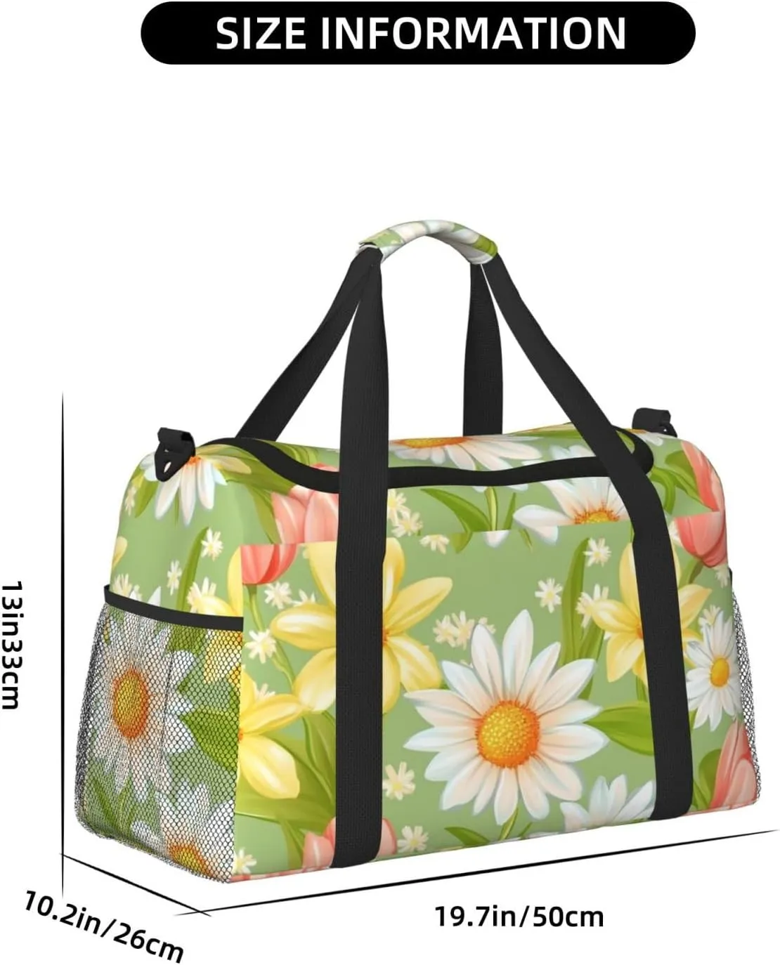 Spring Flowers Daisy Duffle Bag Foldable Travel Tote Bag Carry On Large Weekender Overnight Bags Waterproof Gym Bag For Women Men