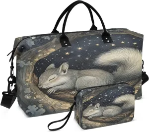 Squirrel Starry Night Sports Gym Bag for Women Men Travel Duffel Bag Weekend Overnight Carry on Bag with Toiletry Bag Air Travel Bag for Plane Hospital Workout Swimming Yoga