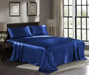 STAR DECOR Satin Sheets Queen [4-Piece, Royal Blue] Hotel Luxury Silky Bed Sheets -Extra Soft 1200 TC 8-10 Inch Deep Pocket,Wrinkle, Fade, Stain Resistant -Fitted Sheet, Flat Sheet, Pillow Cases.
