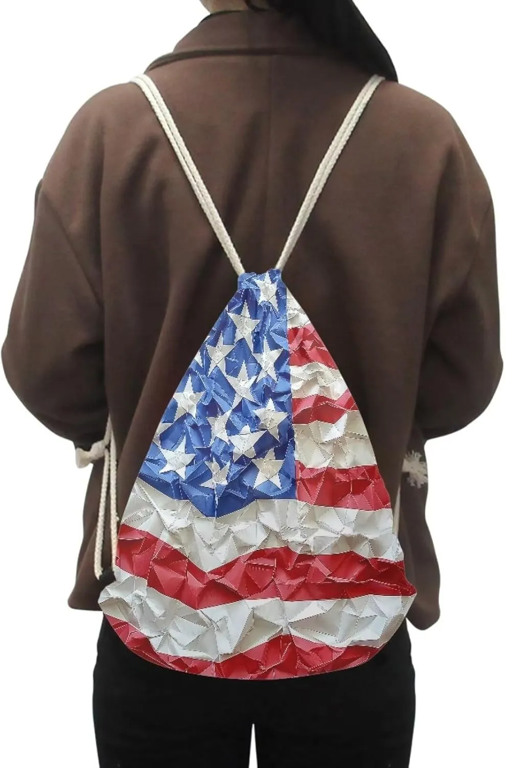 Stars Stripes Flag Drawstring Bag Beach Backpack Casual Gym Sackpack for Girls Boys Lightweight Yoga Sport Foldable Bag American Flag
