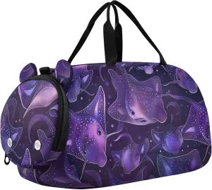 Stingray Fish Purple Sports Duffle Bag for Teens Girls Boys, Gym Bag with Shoe Compartment, Kids Travel Overnight Weekender Shoulder Bag