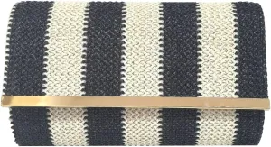 Straw Clutch Purse for Women Color-block Striped Woven Evening Bag Summer Beach Envelope Purse Crossbody Shoulder Bag