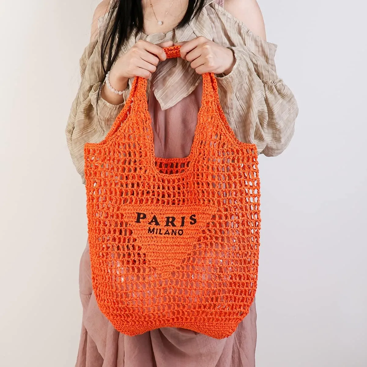 Straw Mesh Tote Bag for Women 2023 New Mesh Hollow Woven Beach Bag Large Travel Shoulder Handbags Hobo Bag