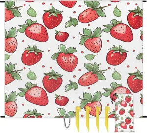 Strawberry Beach Blanket, Sandproof Beach Mat, 68 x 59 Waterproof Quick Drying Sand Free Mat with 4 x Ground Spikes for Outdoor Travel Camping Hiking, Red Strawberry