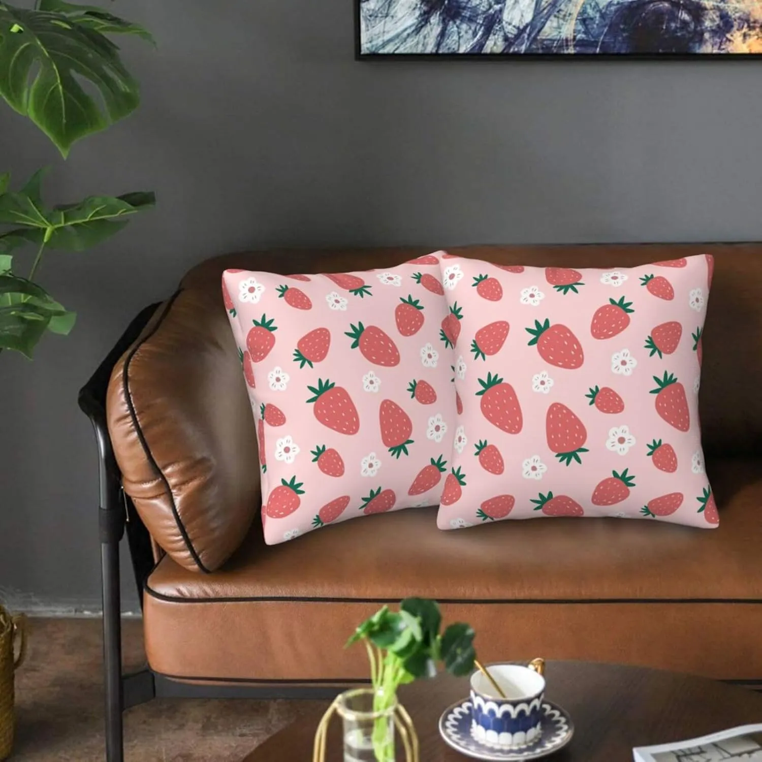 Strawberry Throw Pillow Cover 18x18 in Set of 2 Cushion Farmhouse Pillow Covers Soft Pillow Cases Decor for Couch Sofa Living Room Bedroom Outdoor Home