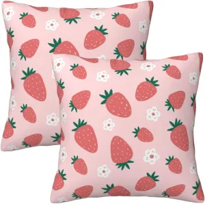 Strawberry Throw Pillow Cover 18x18 in Set of 2 Cushion Farmhouse Pillow Covers Soft Pillow Cases Decor for Couch Sofa Living Room Bedroom Outdoor Home