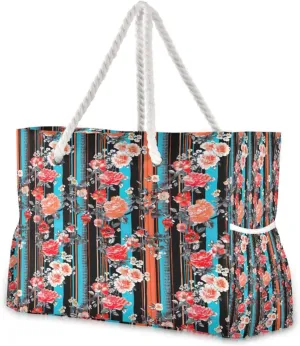 Streak Of Flowers Beach Tote Bag for Women Large Pool Bags Carry On Bag With Wet Compartment for Beach Travel with Pocket Zipper Outdoor Tote Bag
