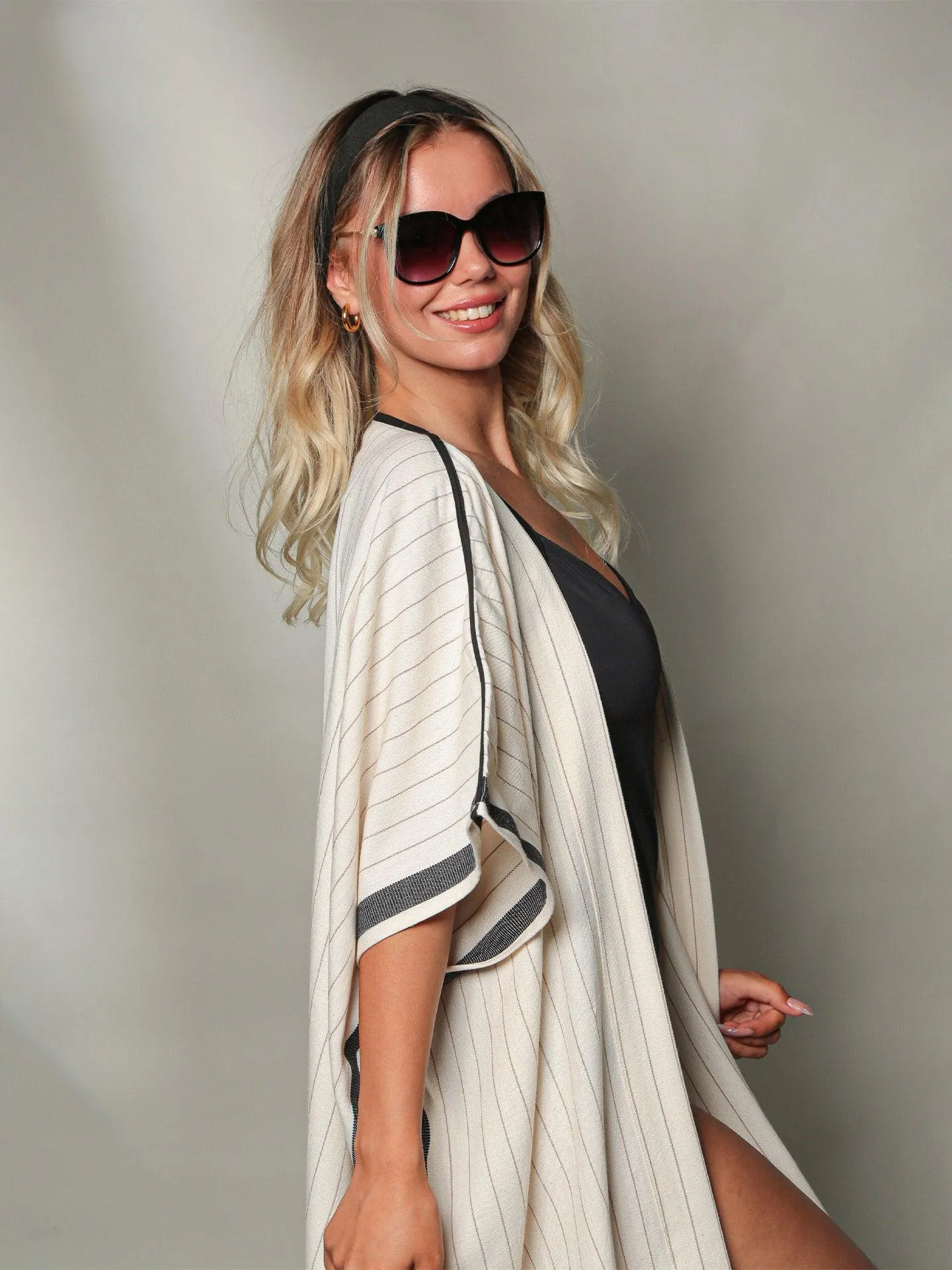 Striped Beach Kimono Cover Up