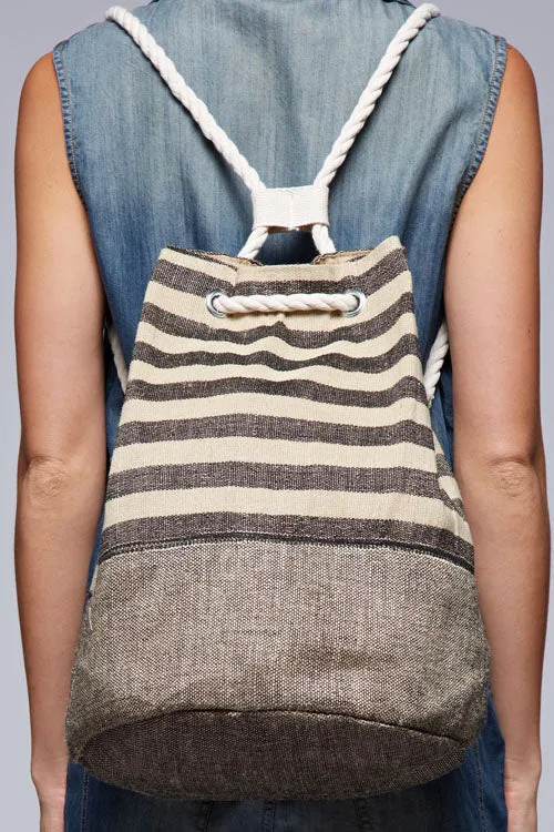 Striped Jute Barrel Backpack