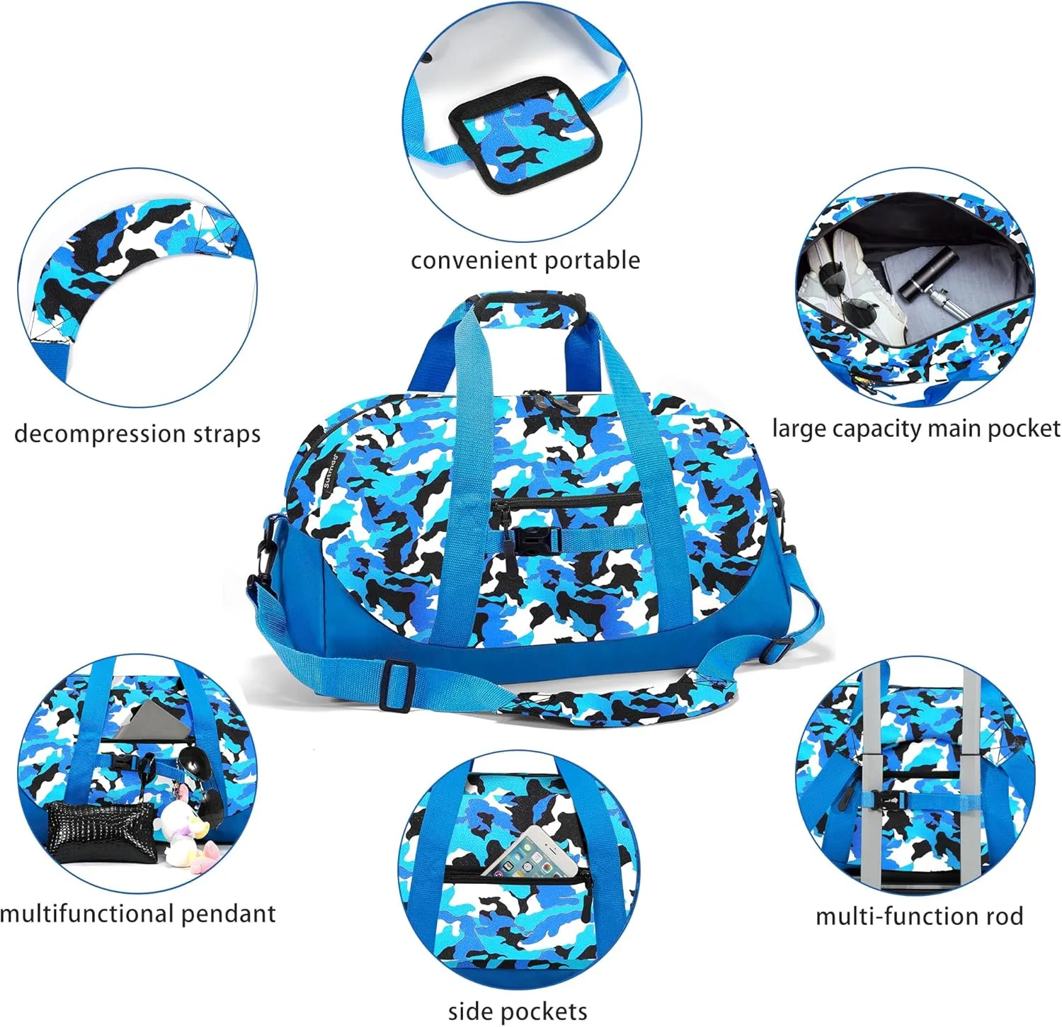 Stumdo Kids Overnighter Duffel Bags for kids, Carry-On Size & Ideal for School Practice or Overnight Travel Weekender Tote for Travel Gym Sport bag for Boys & Girls (11slan)