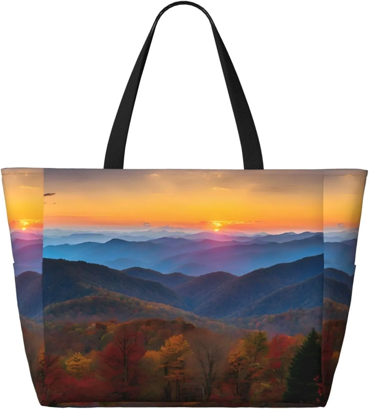 Stylish Blue Ridge Parkway Moun Large Capacity Beach Tote Bag For Women, Travel Pool Shoulder Bag With Zipper