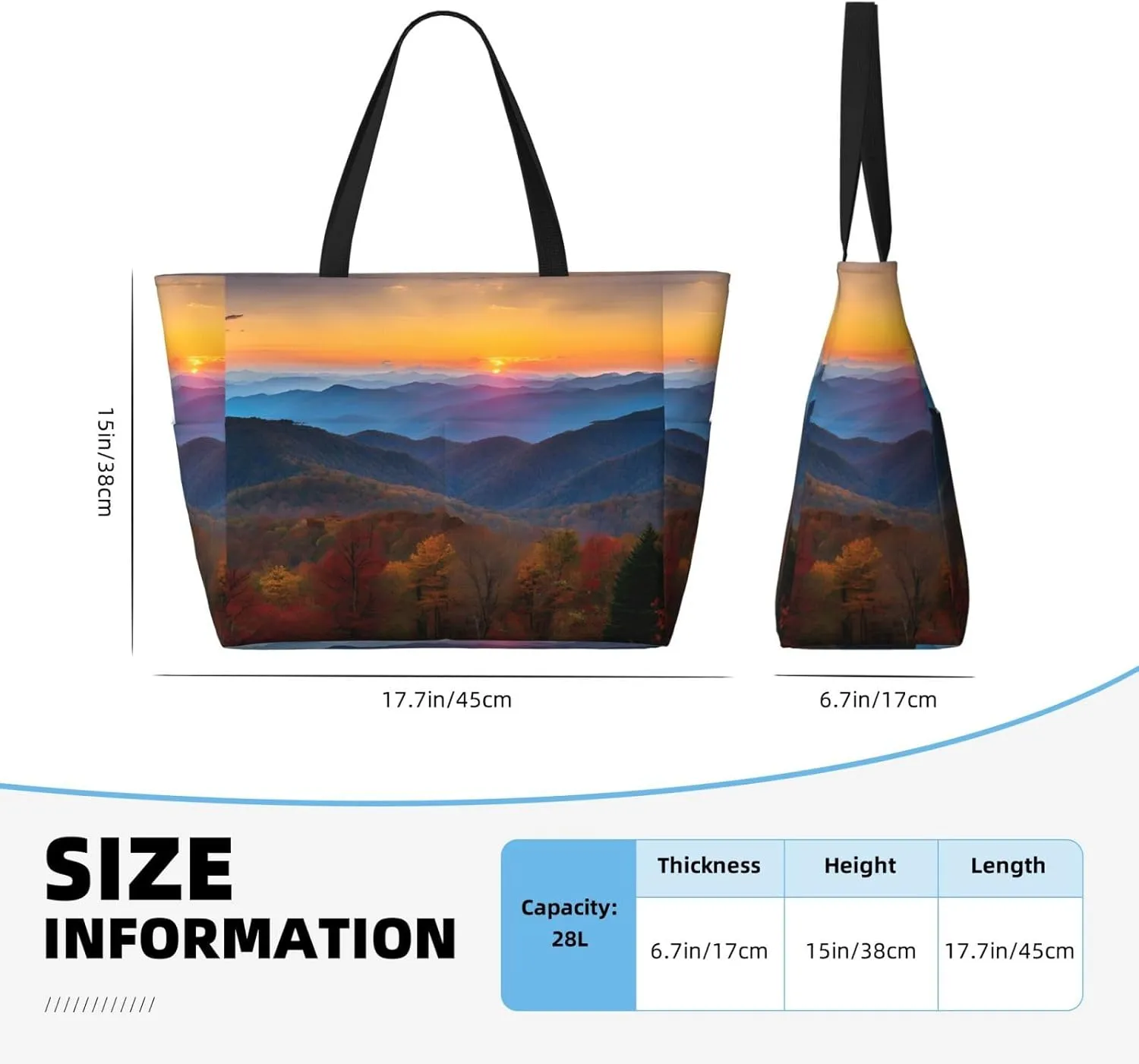 Stylish Blue Ridge Parkway Moun Large Capacity Beach Tote Bag For Women, Travel Pool Shoulder Bag With Zipper