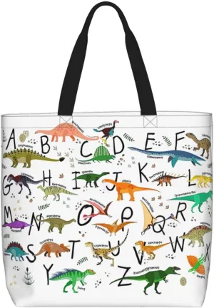 Stylish Learning Alphabets With Dinosaurs Duty Reusable Shopping One-Shoulder Bags â€“ Large Tote Bags Are Foldable