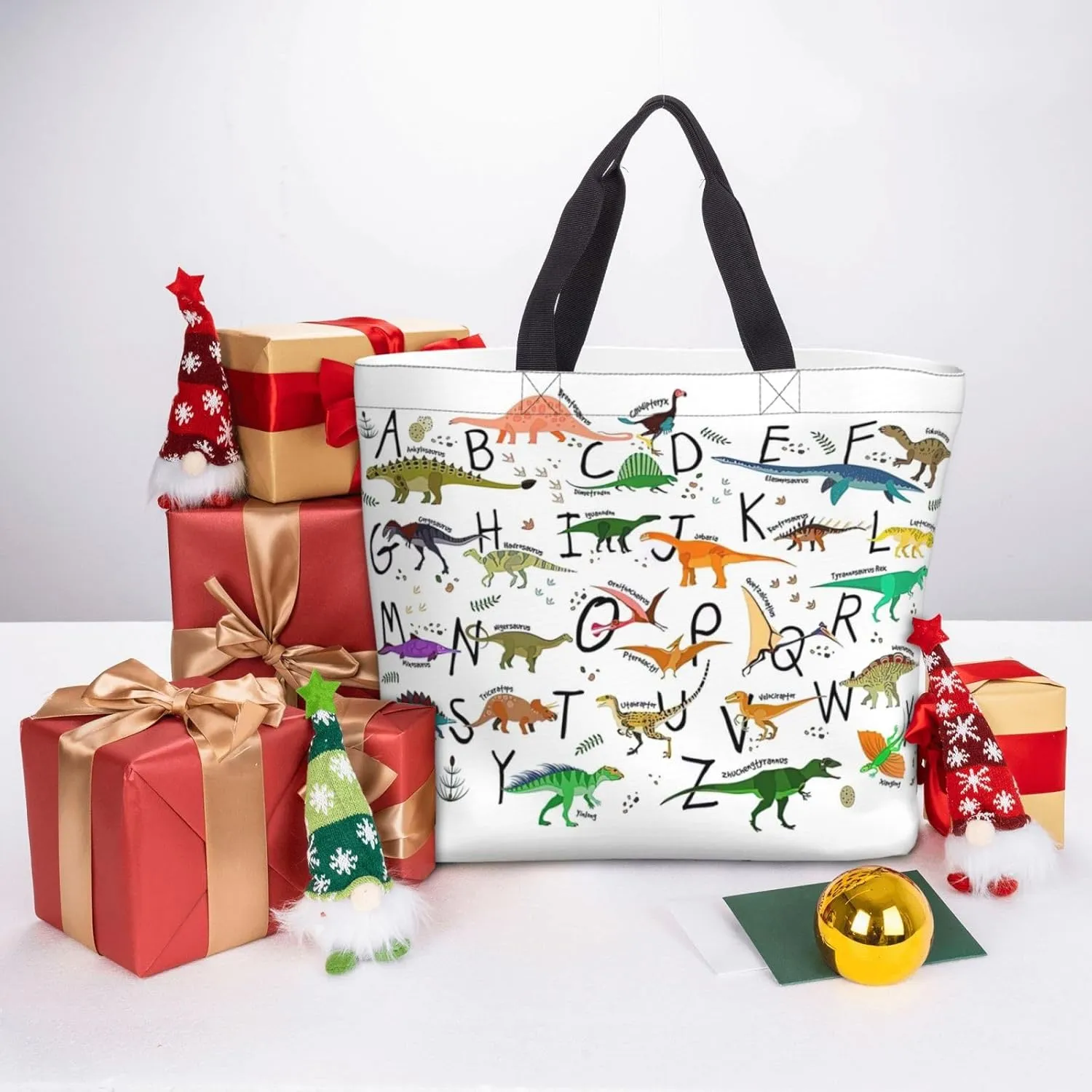 Stylish Learning Alphabets With Dinosaurs Duty Reusable Shopping One-Shoulder Bags â€“ Large Tote Bags Are Foldable