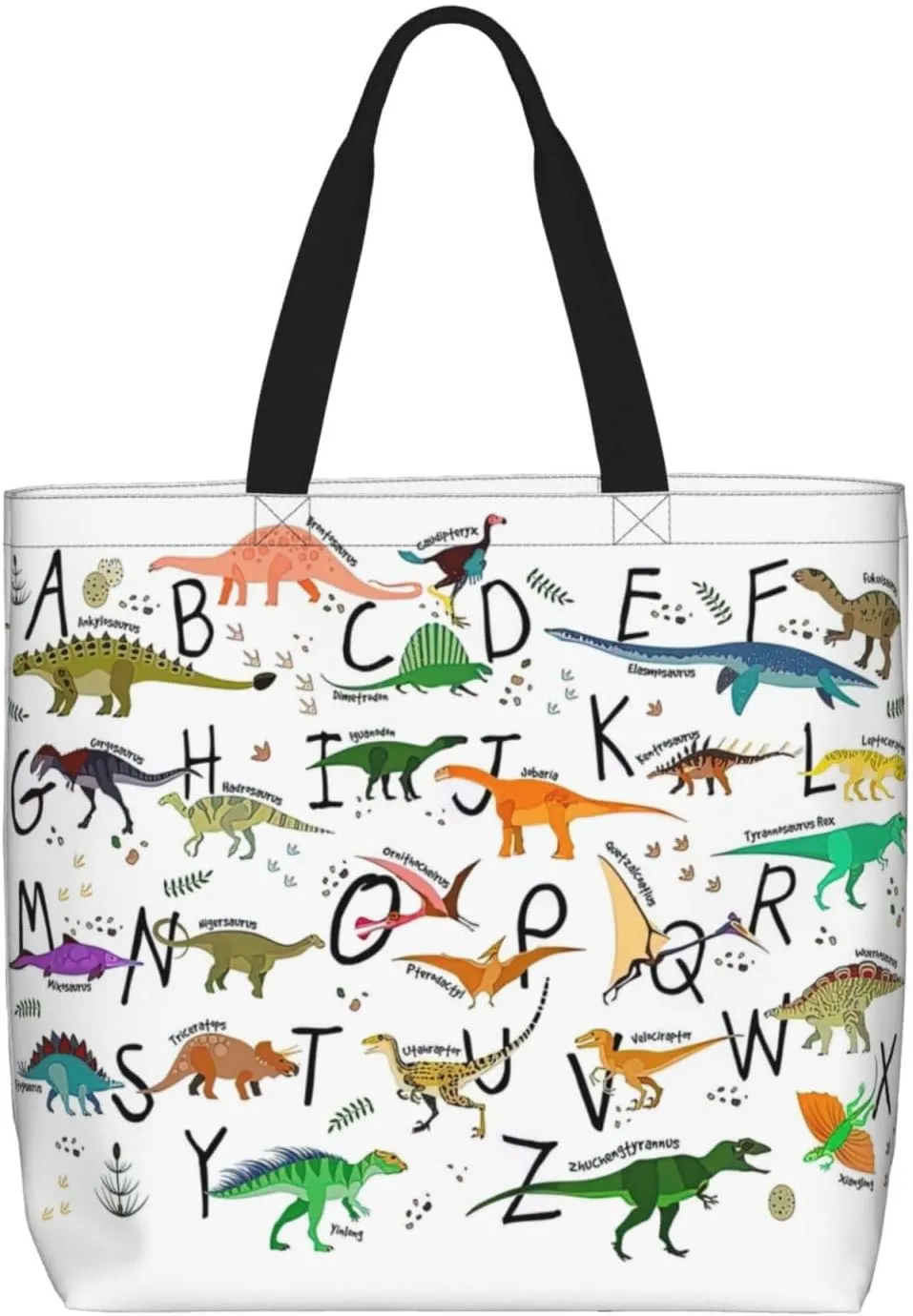 Stylish Learning Alphabets With Dinosaurs Duty Reusable Shopping One-Shoulder Bags â€“ Large Tote Bags Are Foldable