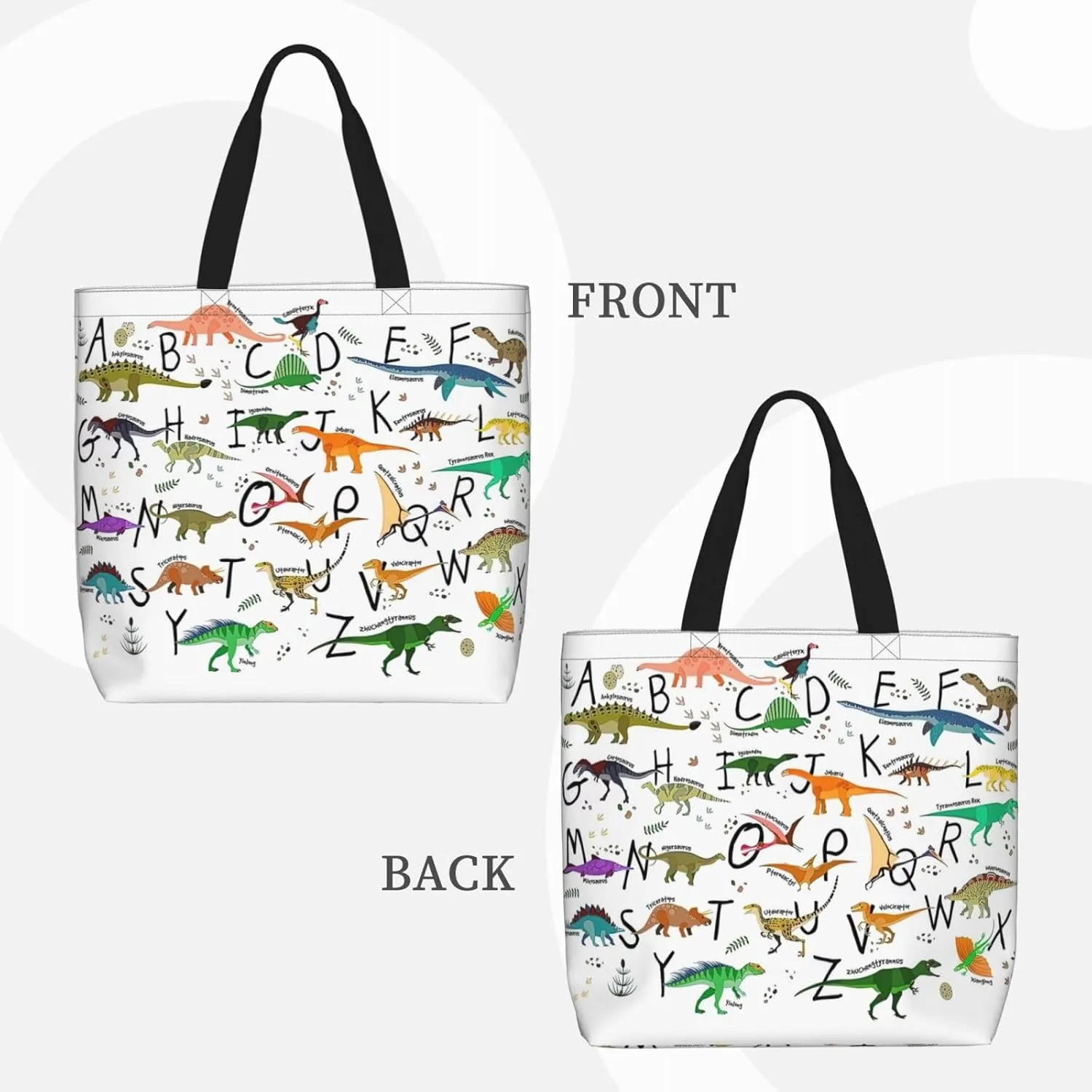 Stylish Learning Alphabets With Dinosaurs Duty Reusable Shopping One-Shoulder Bags â€“ Large Tote Bags Are Foldable