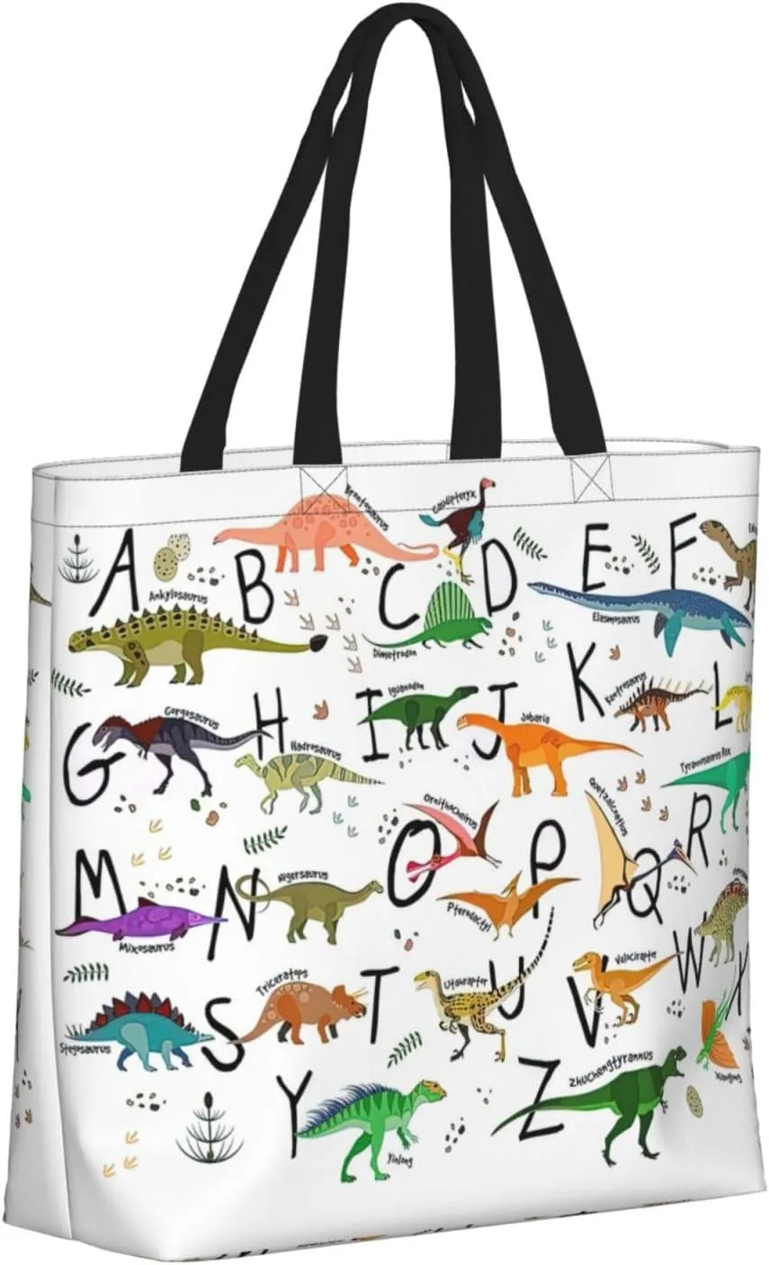Stylish Learning Alphabets With Dinosaurs Duty Reusable Shopping One-Shoulder Bags â€“ Large Tote Bags Are Foldable