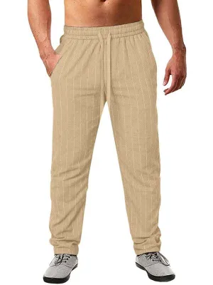Stylish Striped Men's Beach Trousers with Elastic Waist and Lace-up Design for Effortless Summer Vibes