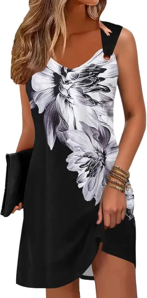 Summer Dresses for Women 2025 Sundresses Sleeveless Beach Swimsuit Cover Ups Spring Casual Loose Tank Tshirt Sun Dress