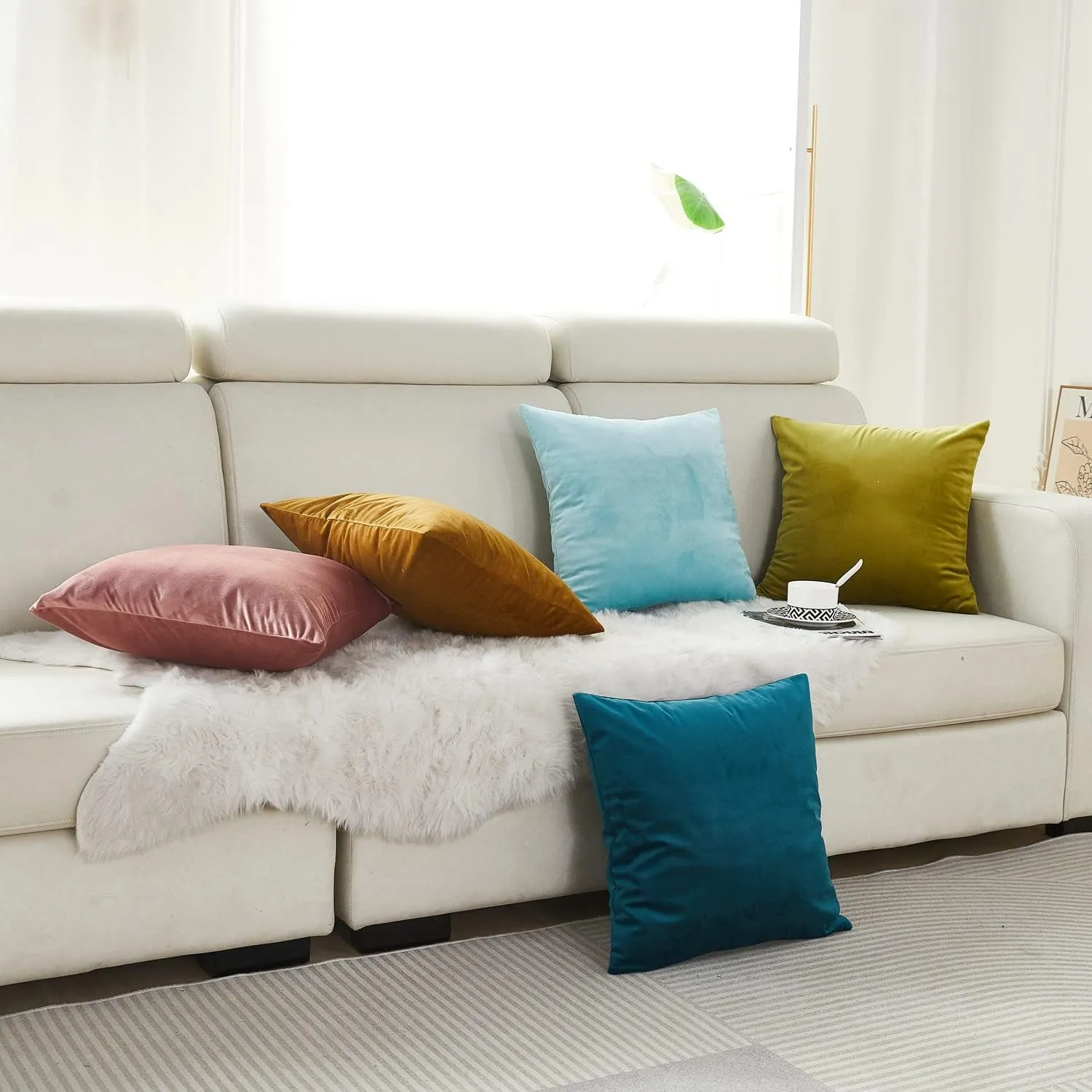 Sunday Praise Aqua Velvet Pillow Covers 20x20 Inch Soft Solid Square Decorative Throw Pillow Cases for Sofa Couch Bed Chair,Pack of 2