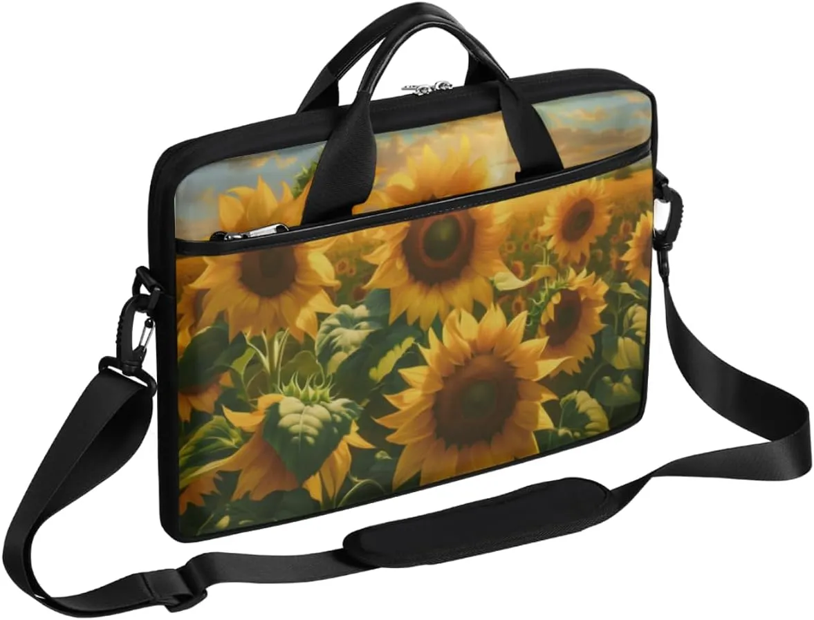 Sunflower Sunflowers Sunrise Sunshine Laptop Shoulder Bag for Men Women Slim Briefcase Messenger Bag Waterproof 15.6 Inch Laptop Bag Carrying Case Fit 14-15.6 Inch Notebook Computer Tablet