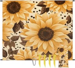 Sunflower Theme Beach Blanket, Sandproof Beach Mat, 68 x 59 Waterproof Quick Drying Sand Free Mat with 4 x Ground Spikes for Outdoor Travel Camping Hiking, Wild Floral