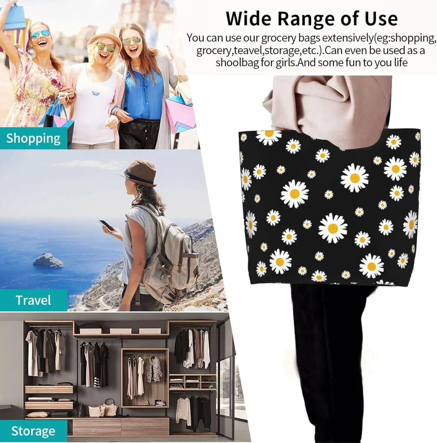 Sunflower Tote Bag For Women, Waterproof Shoulder Bags Big Reusable Grocery Handbag For Shopping Picnic Work Beach