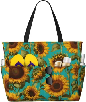 Sunflowers Beach Tote Bag For Women Beach Bag Waterproof And Sandproof Tote Bag Large Travel Bag