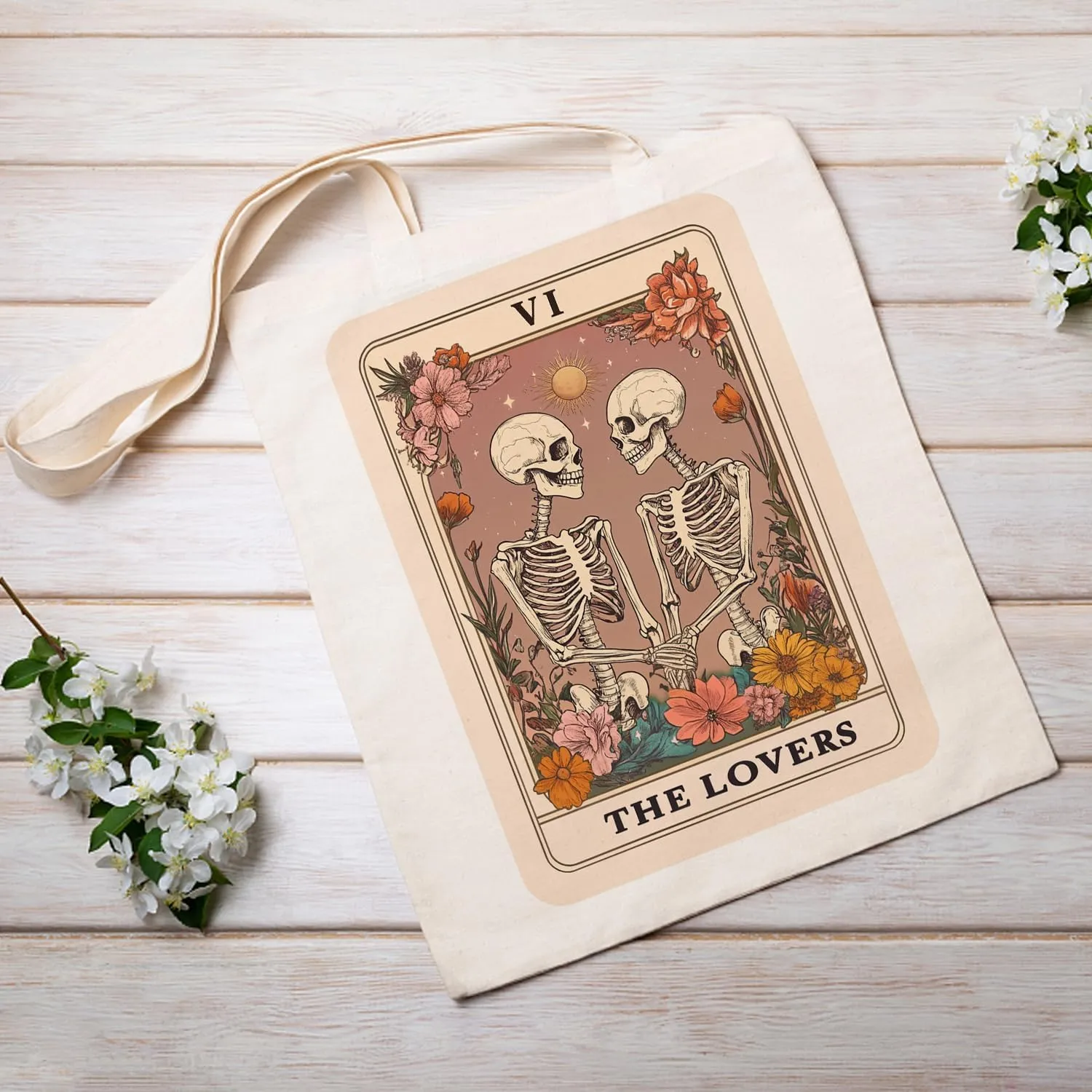 SUNFYCN The Lovers Skeleton Couple Canvas Tote Bag, Book Lovers Librarian Gifts for Women Reusable Grocery Shopping Bag