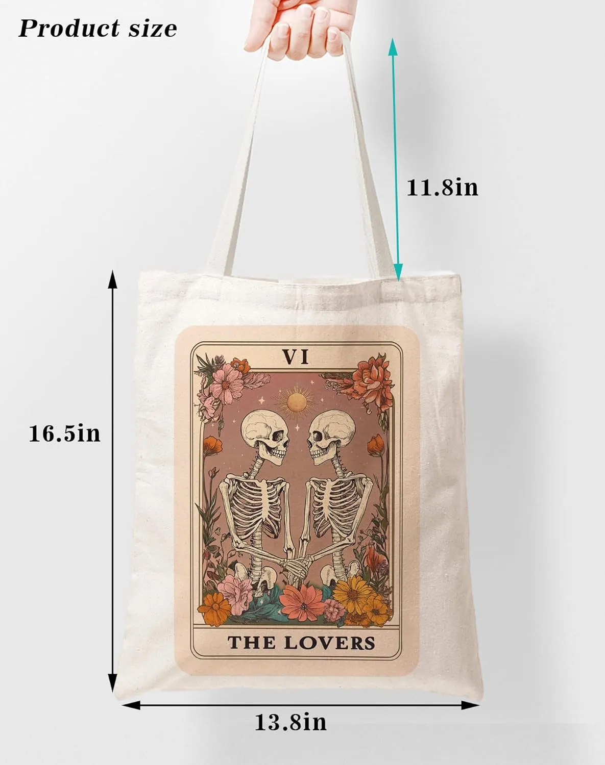 SUNFYCN The Lovers Skeleton Couple Canvas Tote Bag, Book Lovers Librarian Gifts for Women Reusable Grocery Shopping Bag