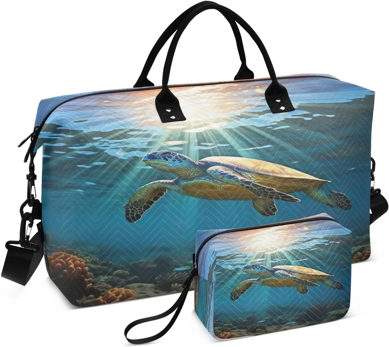 Sunlight Sea Turtles Ocean Sports Gym Bag for Women Men Travel Duffel Bag Weekend Overnight Carry on Bag with Toiletry Bag Training Handbag for Swimming Yoga Workout Hospital Plane