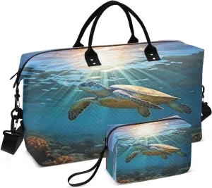 Sunlight Sea Turtles Ocean Sports Gym Bag for Women Men Travel Duffel Bag Weekend Overnight Carry on Bag with Toiletry Bag Training Handbag for Swimming Yoga Workout Hospital Plane