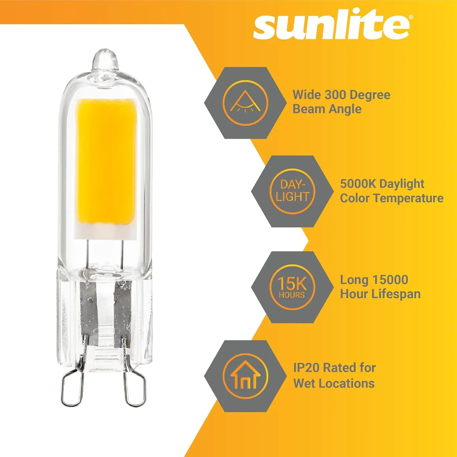 Sunlite LED G9 Bi-Pin Base Light Bulb, 2 Watt (25W Halogen Equivalent), 200 Lumen, Non-Dimmable, 5000K Daylight, 6 Pack