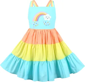 Sunny Fashion Girls Dress Ice Cream Rainbow Striped Suspender Sleeveless