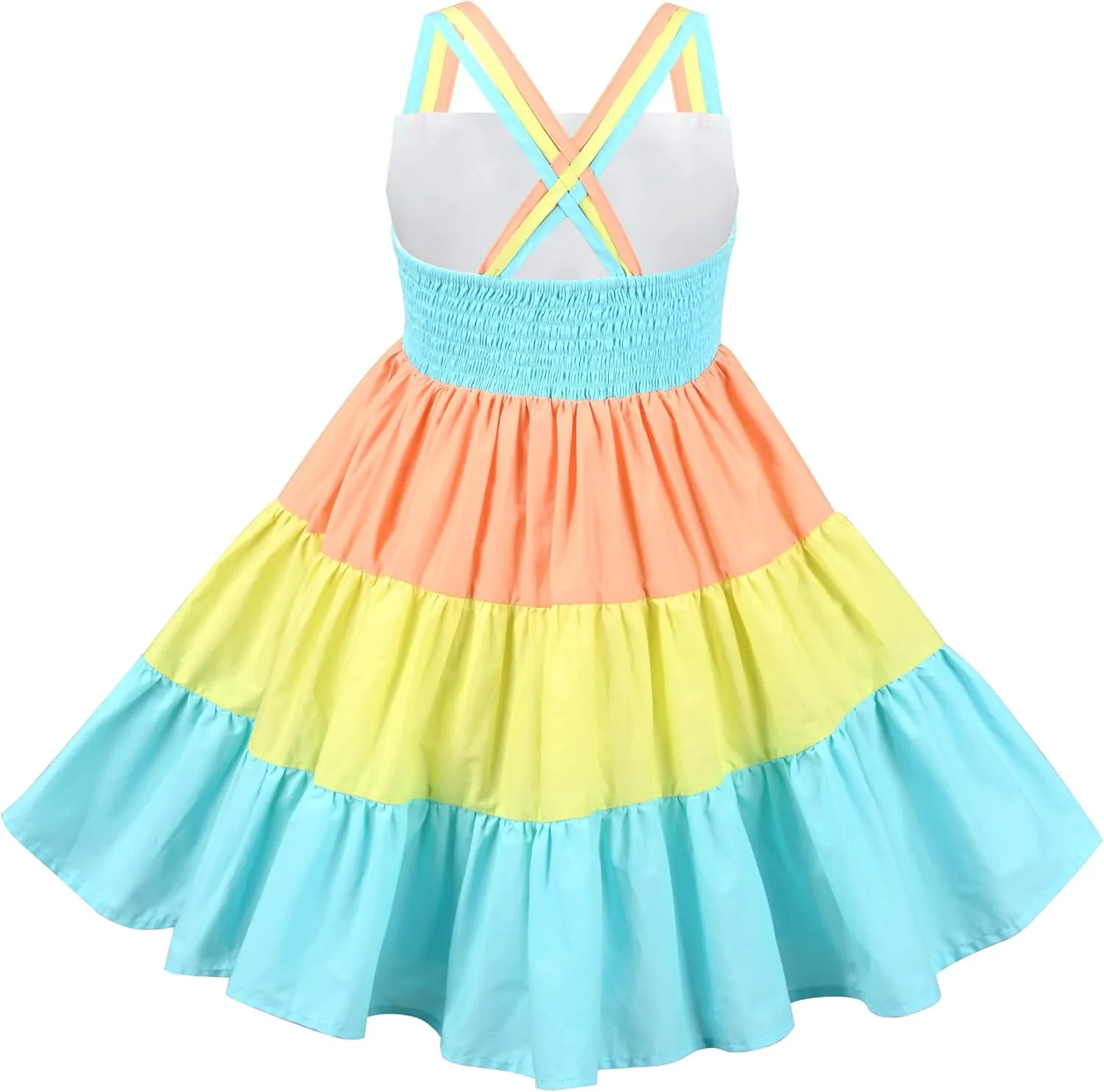 Sunny Fashion Girls Dress Ice Cream Rainbow Striped Suspender Sleeveless