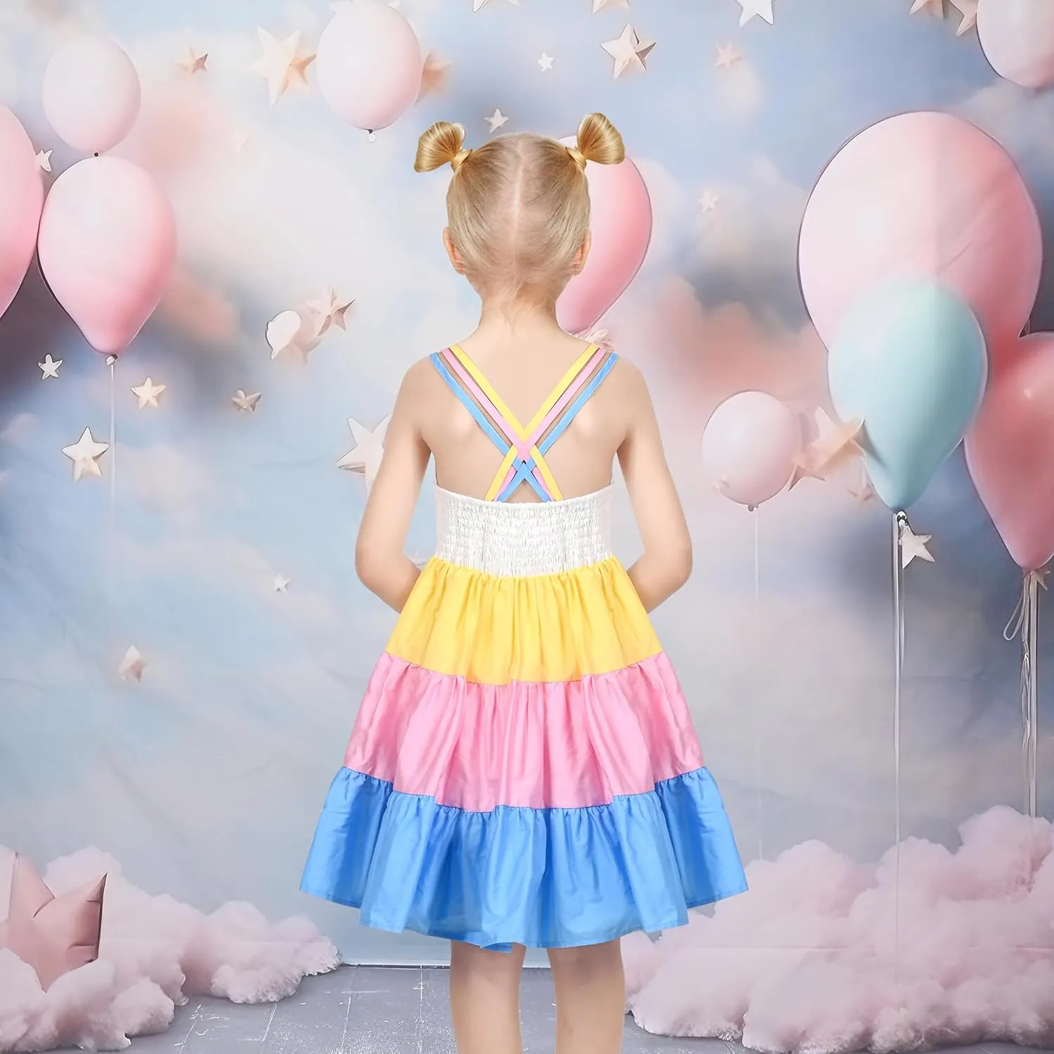 Sunny Fashion Girls Dress Ice Cream Rainbow Striped Suspender Sleeveless