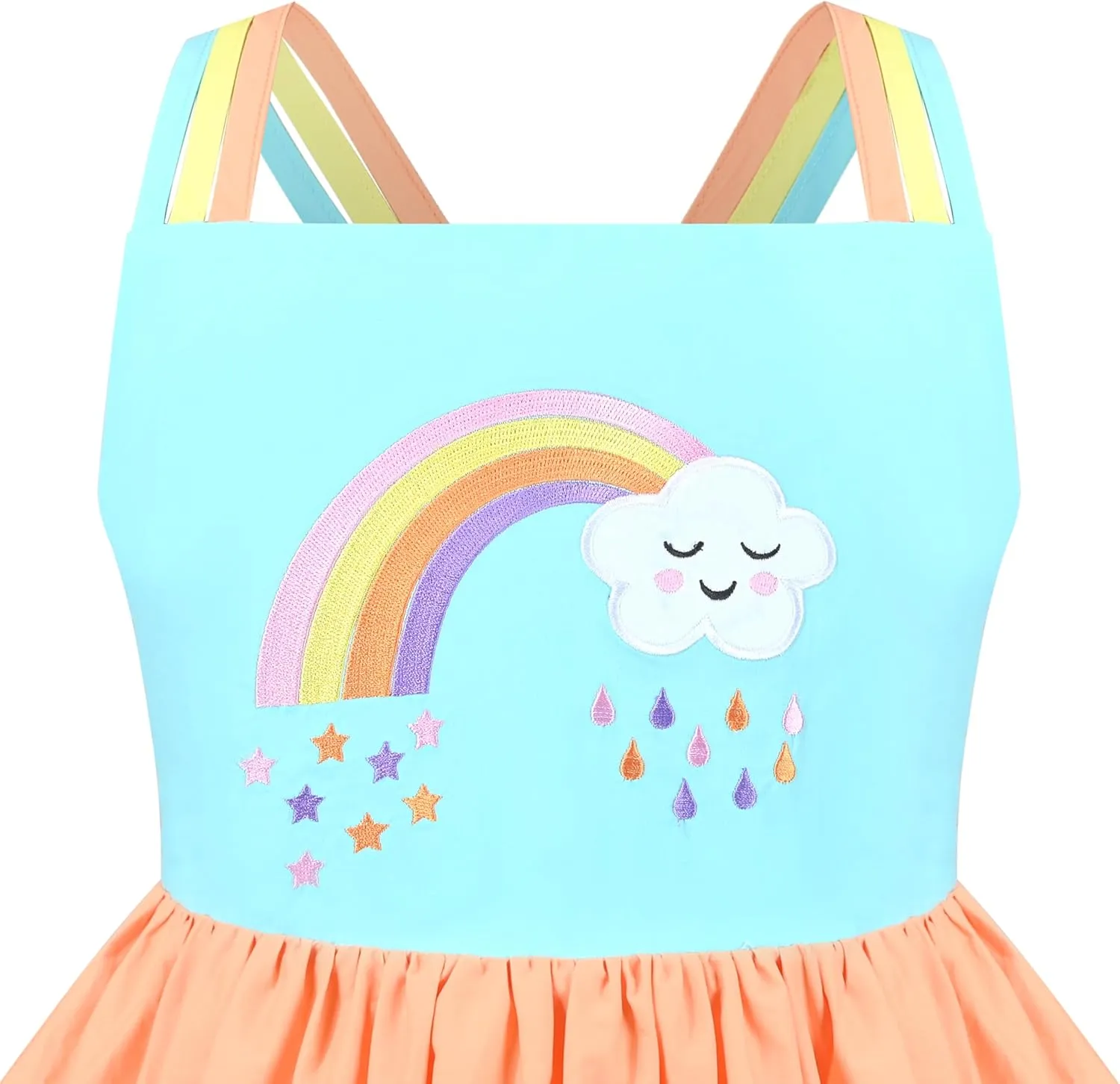 Sunny Fashion Girls Dress Ice Cream Rainbow Striped Suspender Sleeveless