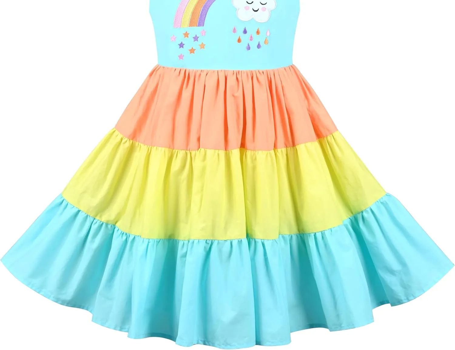Sunny Fashion Girls Dress Ice Cream Rainbow Striped Suspender Sleeveless