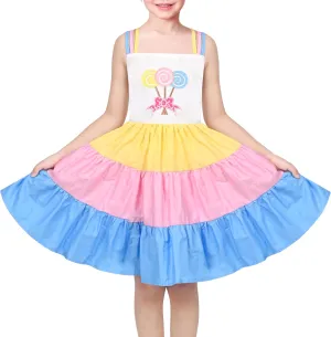 Sunny Fashion Girls Dress Ice Cream Rainbow Striped Suspender Sleeveless
